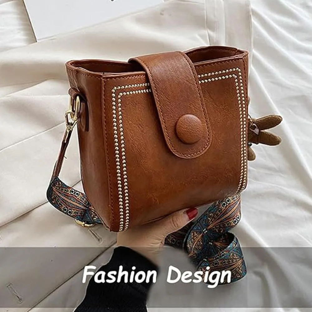 Bootara Bucket Bag, Bootara Bucket Bag Vintage, Women Adjustable Wide Shoulder Strap Fashion, With Cute Rabbit Pendant