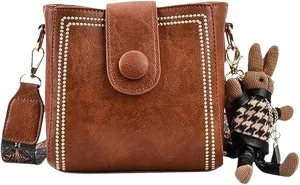 Bootara Bucket Bag, Bootara Women's Vintage Bunny Charm Bucket Bag with Adjustable Wider Shoulder Strap