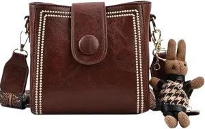 Bootara Bucket Bag, Bootara Women's Vintage Bunny Charm Bucket Bag with Adjustable Wider Shoulder Strap