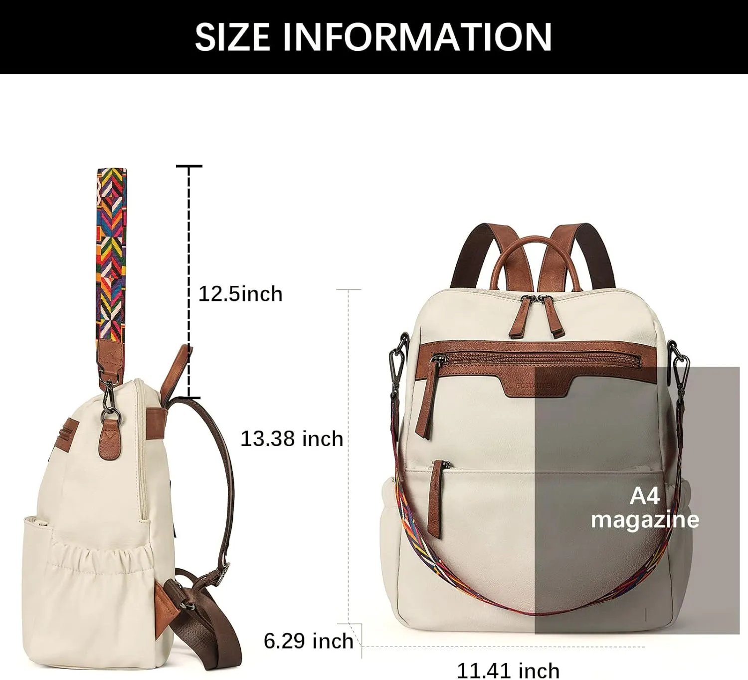BOSTANTEN Backpack Purse for Women Fashion Designer Travel Backpack Leather Convertible Shoulder Bags Casual Daypack Beige-brown