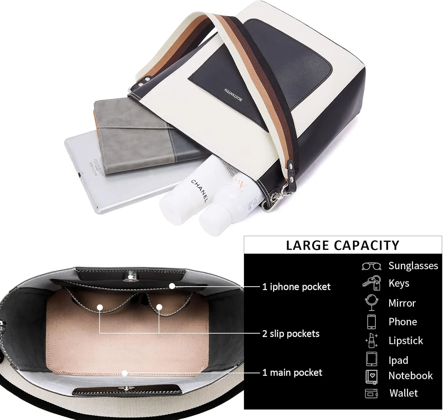 BOSTANTEN Handbags for Women Leather Designer Hobo Tote Purses Shoulder Bucket Crossbody Bags