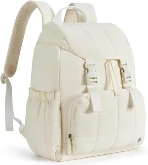 BOSTANTEN Puffer Backpack for Women, 15.6 Inch College Laptop Backpack with RFID Pocket, Water Resistant Casual Travel Daypack, Beige