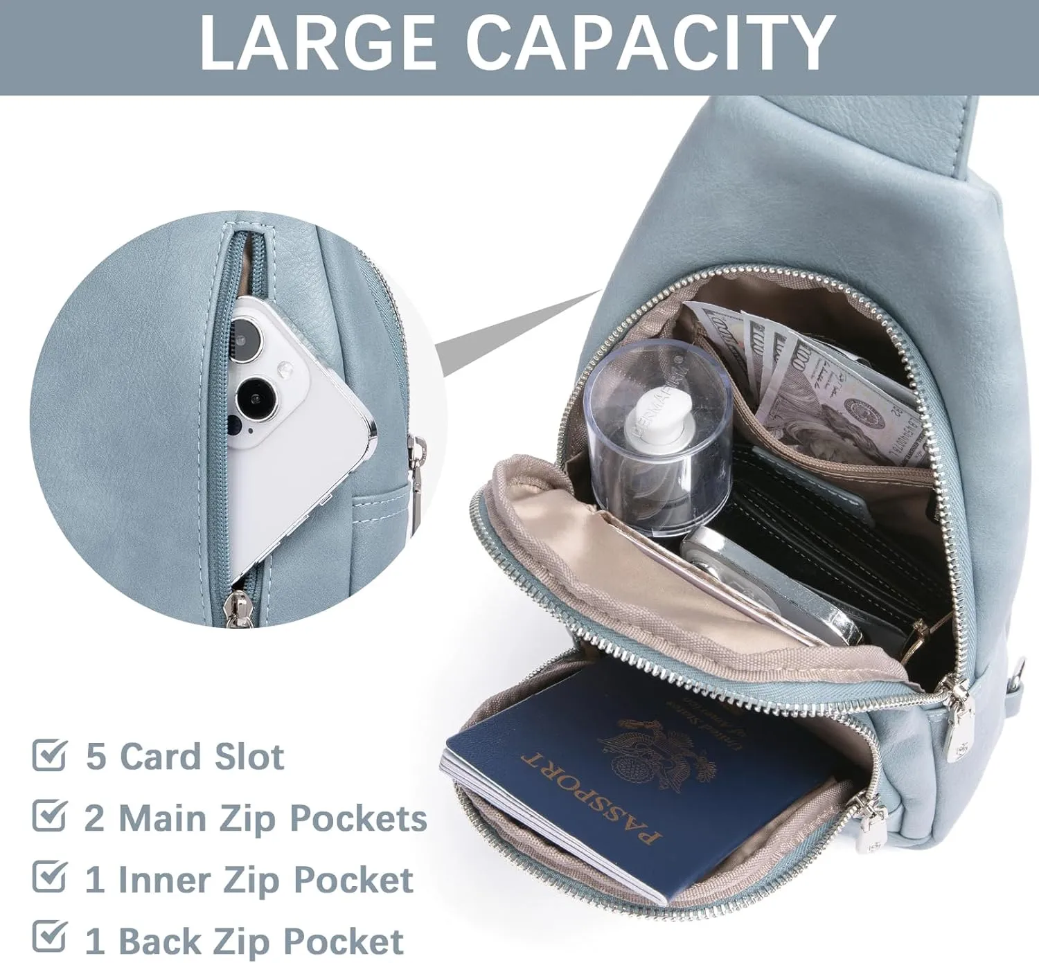 BOSTANTEN Sling Bag for Women Crossbody Purse Crossbody Bag Leather Chest Bag with Adjustable Guitar Strap for Travel