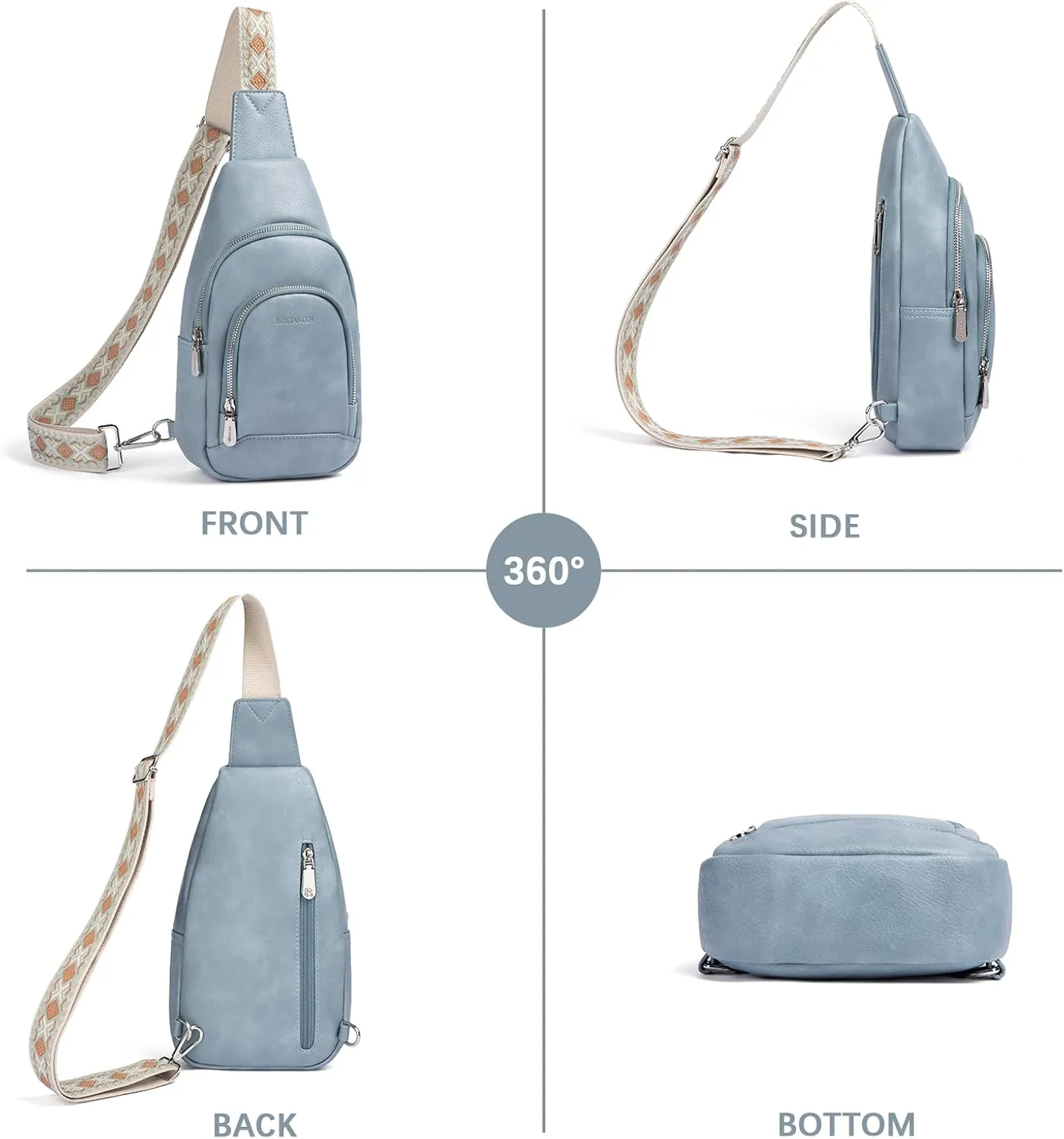 BOSTANTEN Sling Bag for Women Crossbody Purse Crossbody Bag Leather Chest Bag with Adjustable Guitar Strap for Travel