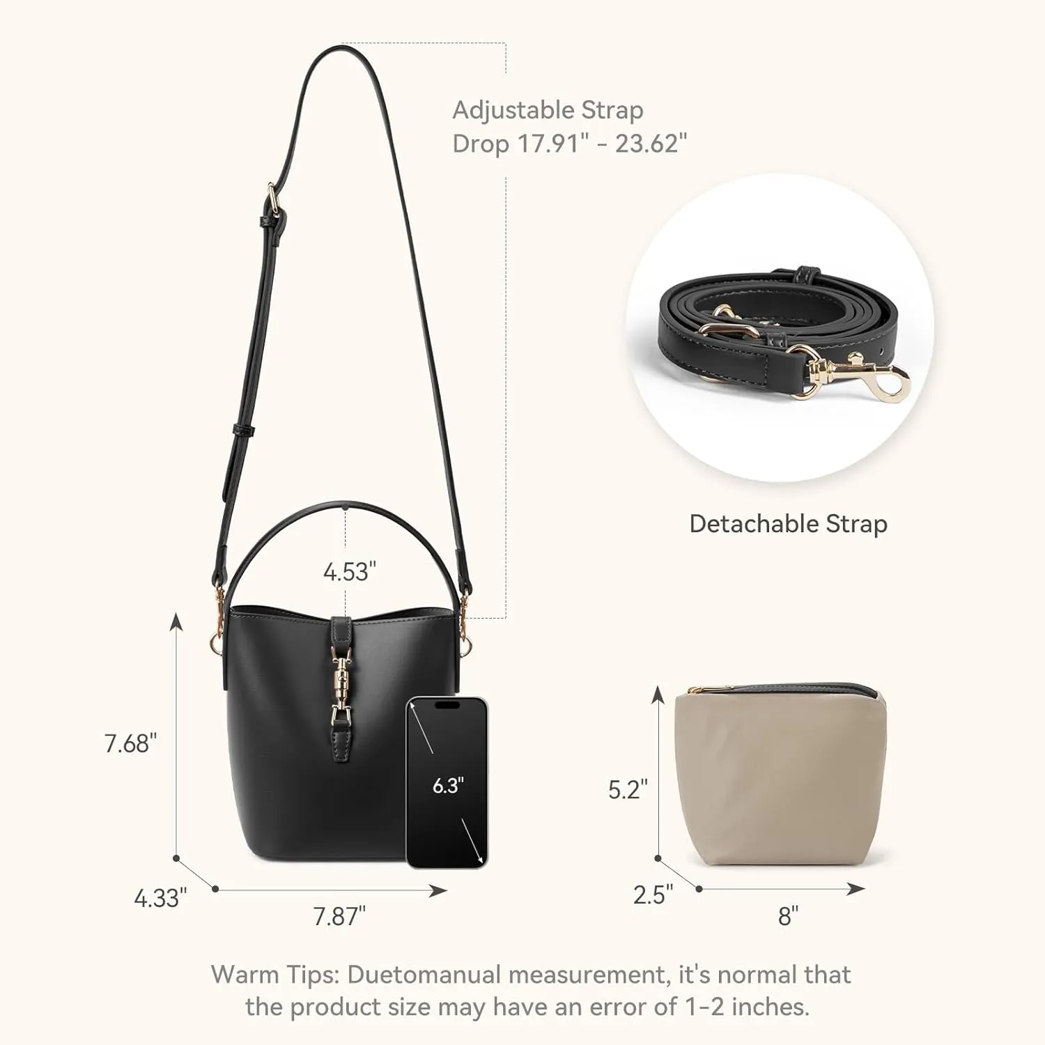BOSTANTEN Small Bucket Bag for Women Trendy Vegan Leather Crossbody Bags Shoulder Purses Designer Ladies Handbags