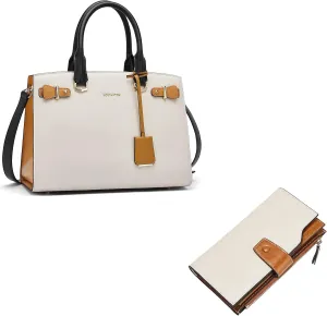BOSTANTEN Women Leather Handbag Designer Satchel Purses Top Handle Shoulder Totes Crossbody Bag Bundle with Womens Wallet Leather Wallets Large Capacity Cash Cluth Zipper Purses