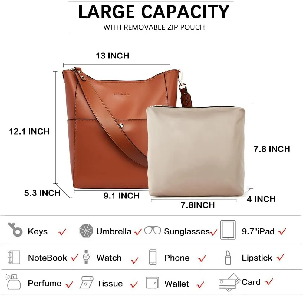 BOSTANTEN Women's Leather Designer Handbags Tote Purses Shoulder Bucket Bags