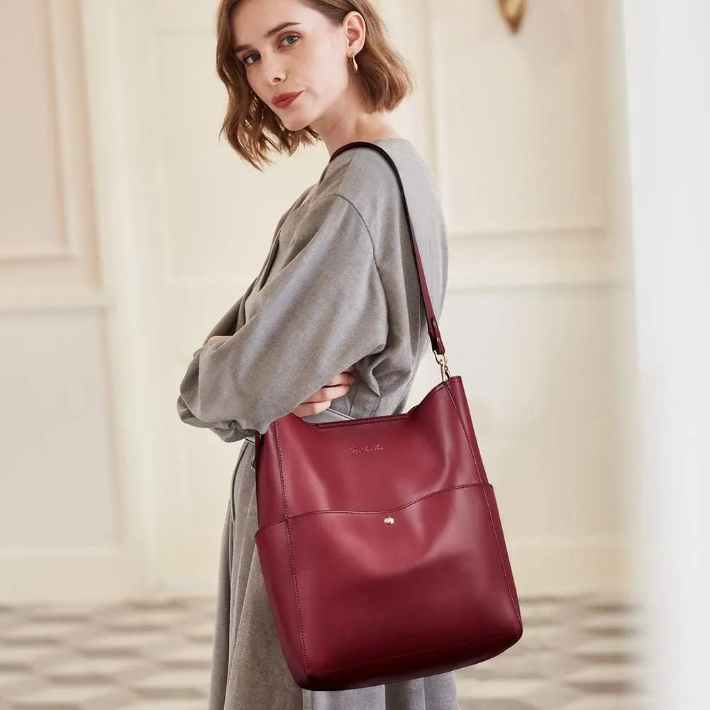 BOSTANTEN Women's Leather Designer Handbags Tote Purses Shoulder Bucket Bags