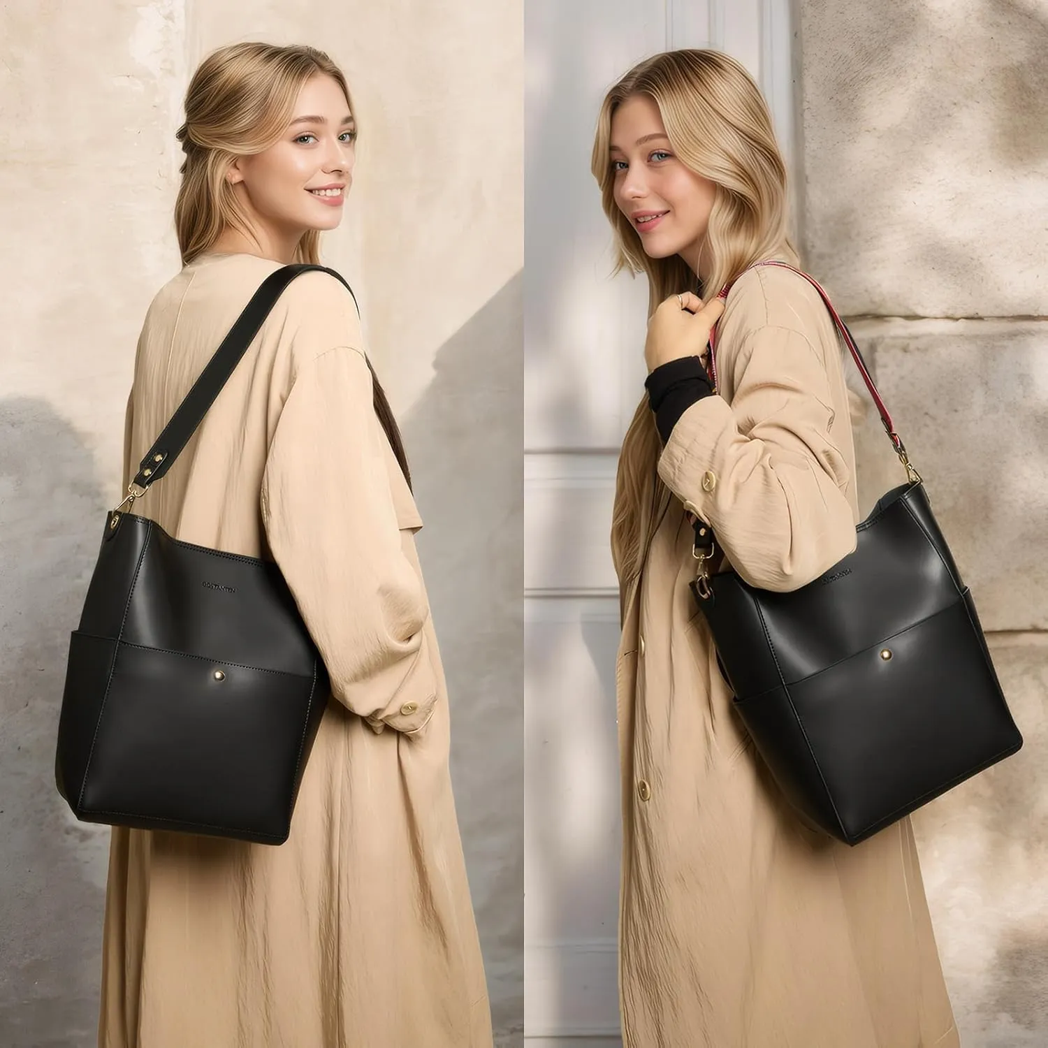 BOSTANTEN Women's Leather Designer Handbags Tote Purses Shoulder Bucket Bags