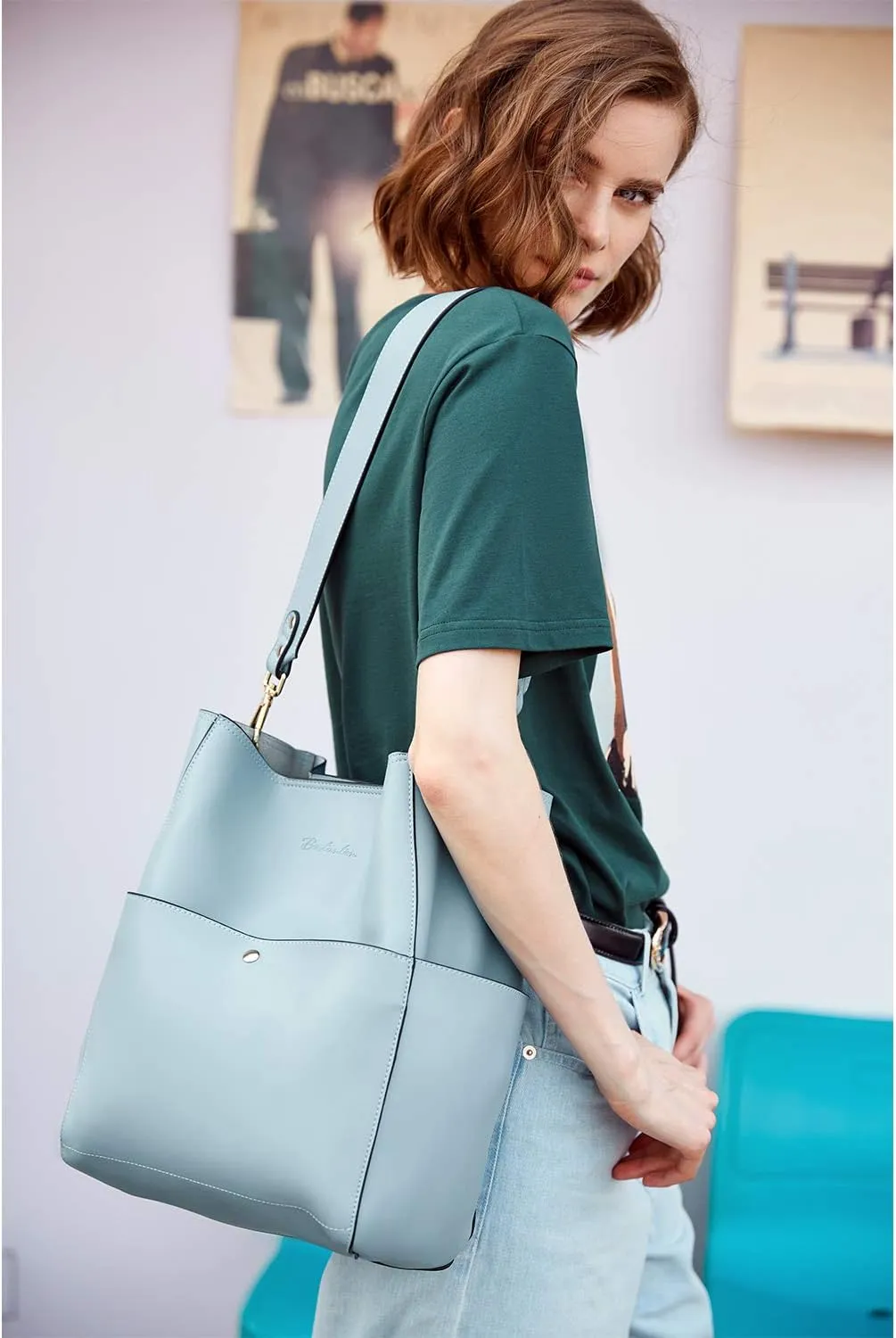 BOSTANTEN Women's Leather Designer Handbags Tote Purses Shoulder Bucket Bags