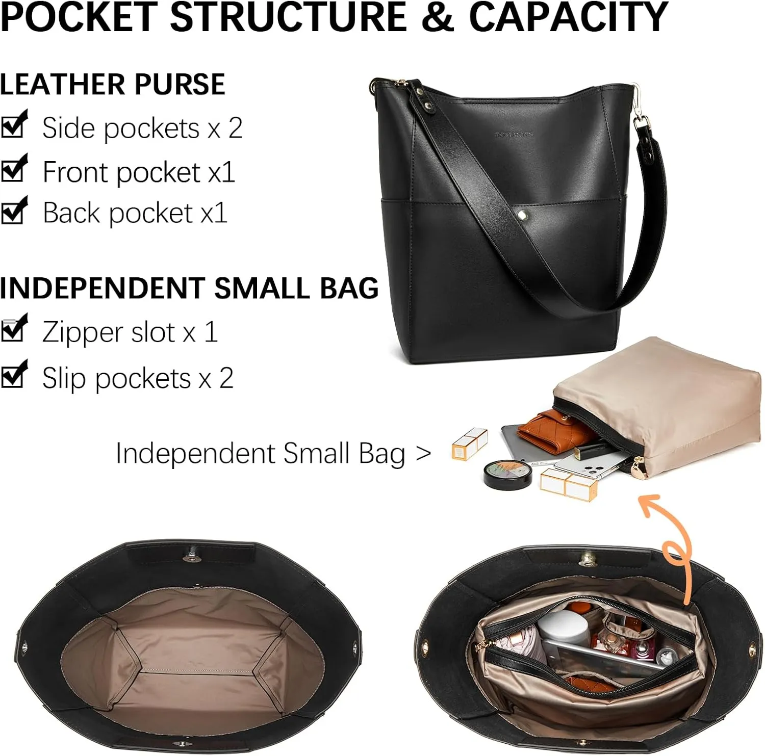 BOSTANTEN Women's Leather Designer Handbags Tote Purses Shoulder Bucket Bags