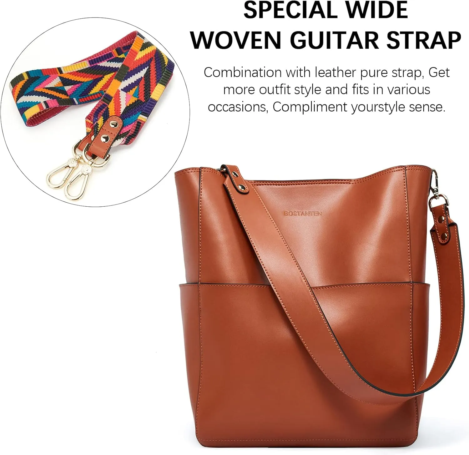 BOSTANTEN Women's Leather Designer Handbags Tote Purses Shoulder Bucket Bags