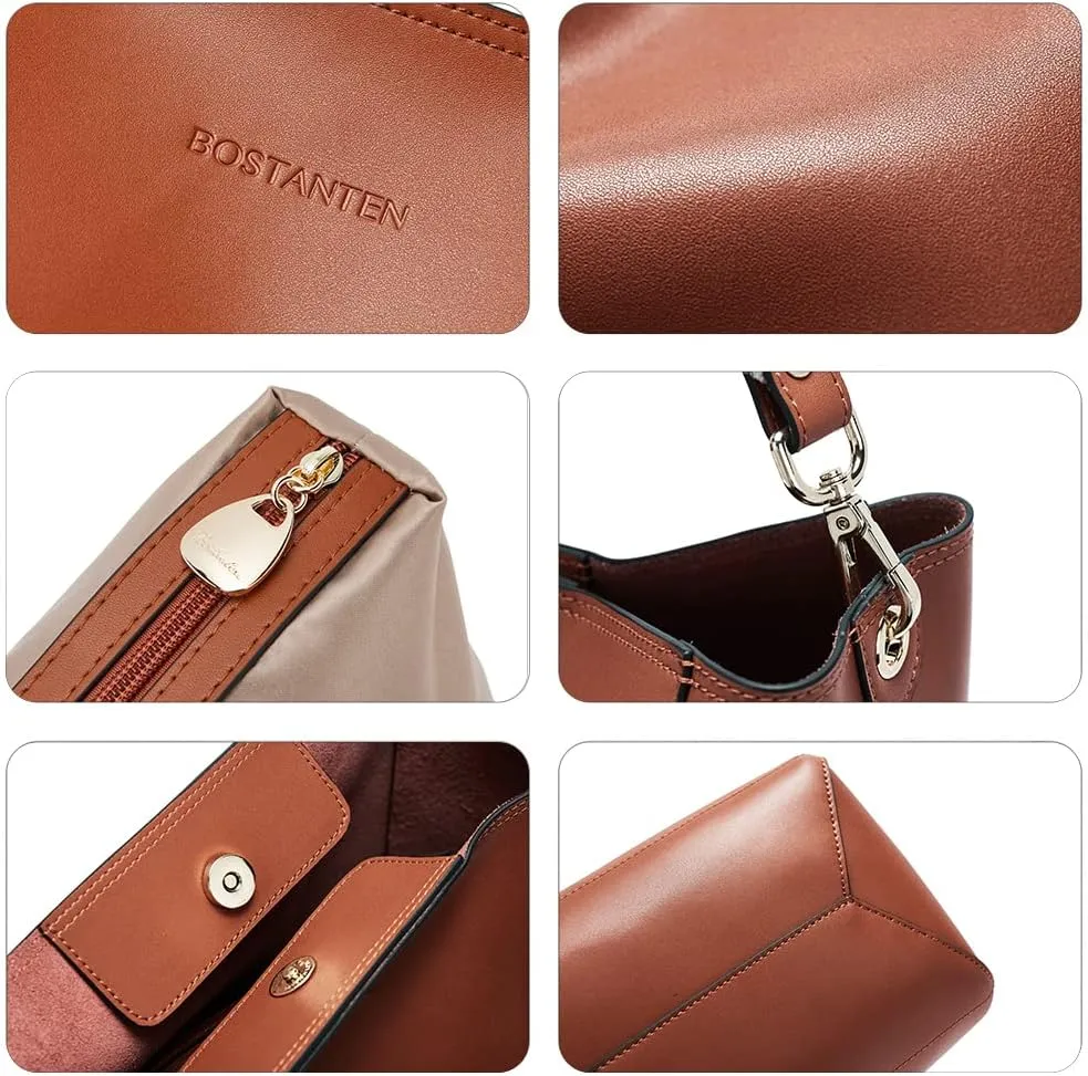 BOSTANTEN Women's Leather Designer Handbags Tote Purses Shoulder Bucket Bags
