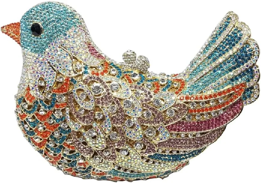 Boutique De FGG Bird Crystal Clutch Purses For Women Dressy Rhinestone Evening Bag Pigeon Prom Clutch Purse for Wedding,Mini