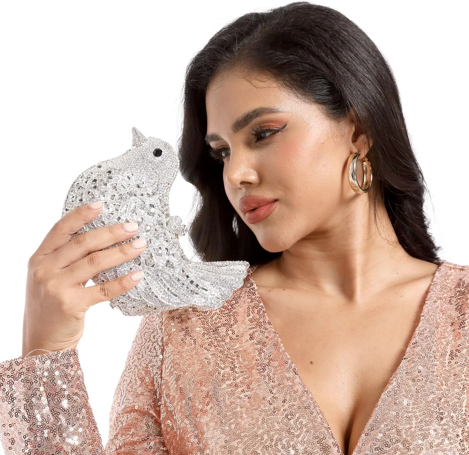 Boutique De FGG Bird Crystal Clutch Purses For Women Dressy Rhinestone Evening Bag Pigeon Prom Clutch Purse for Wedding,Mini