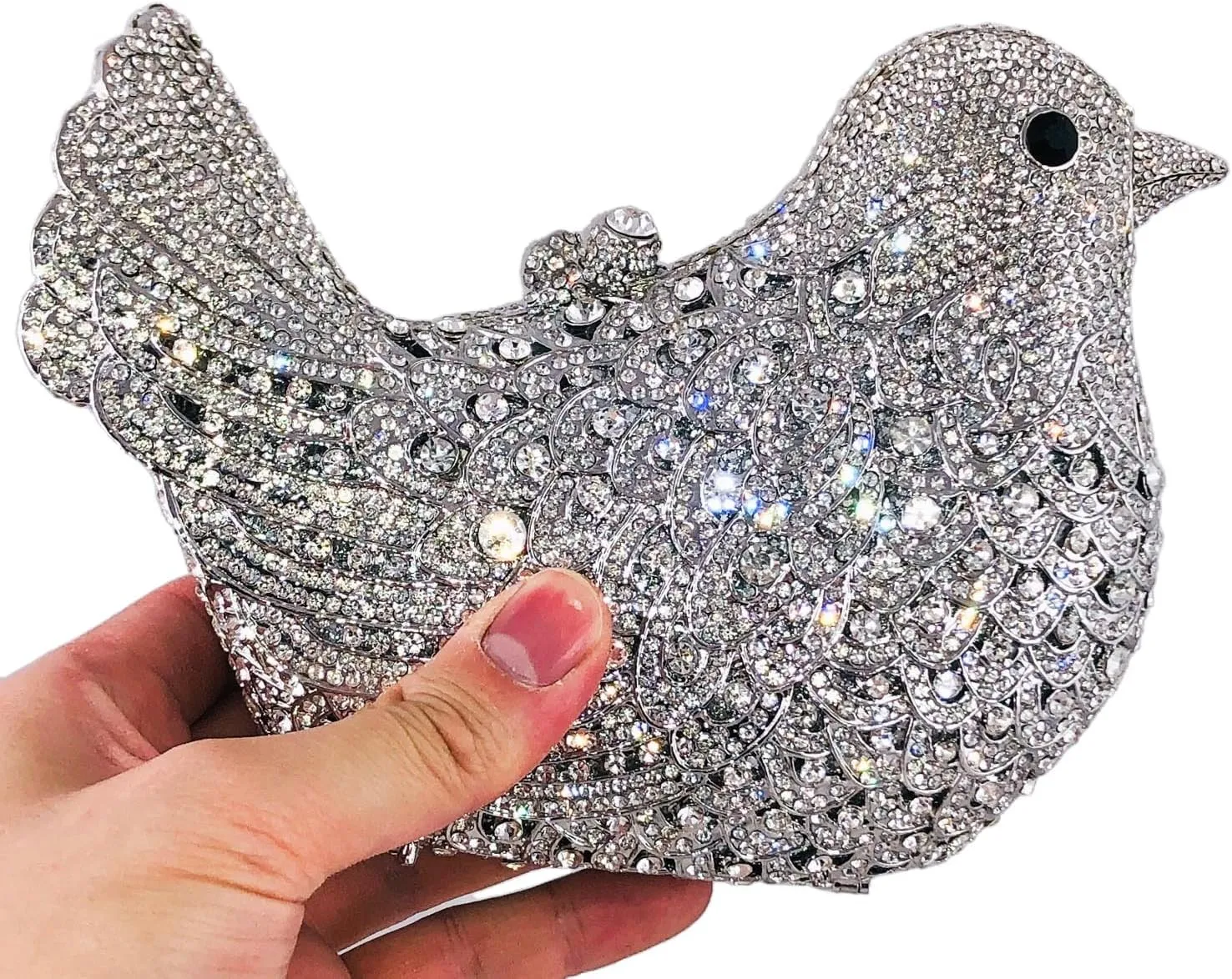 Boutique De FGG Bird Crystal Clutch Purses For Women Dressy Rhinestone Evening Bag Pigeon Prom Clutch Purse for Wedding,Mini