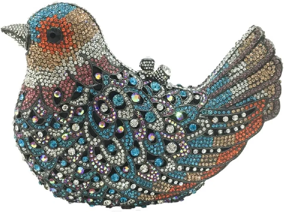 Boutique De FGG Bird Crystal Clutch Purses For Women Dressy Rhinestone Evening Bag Pigeon Prom Clutch Purse for Wedding,Mini