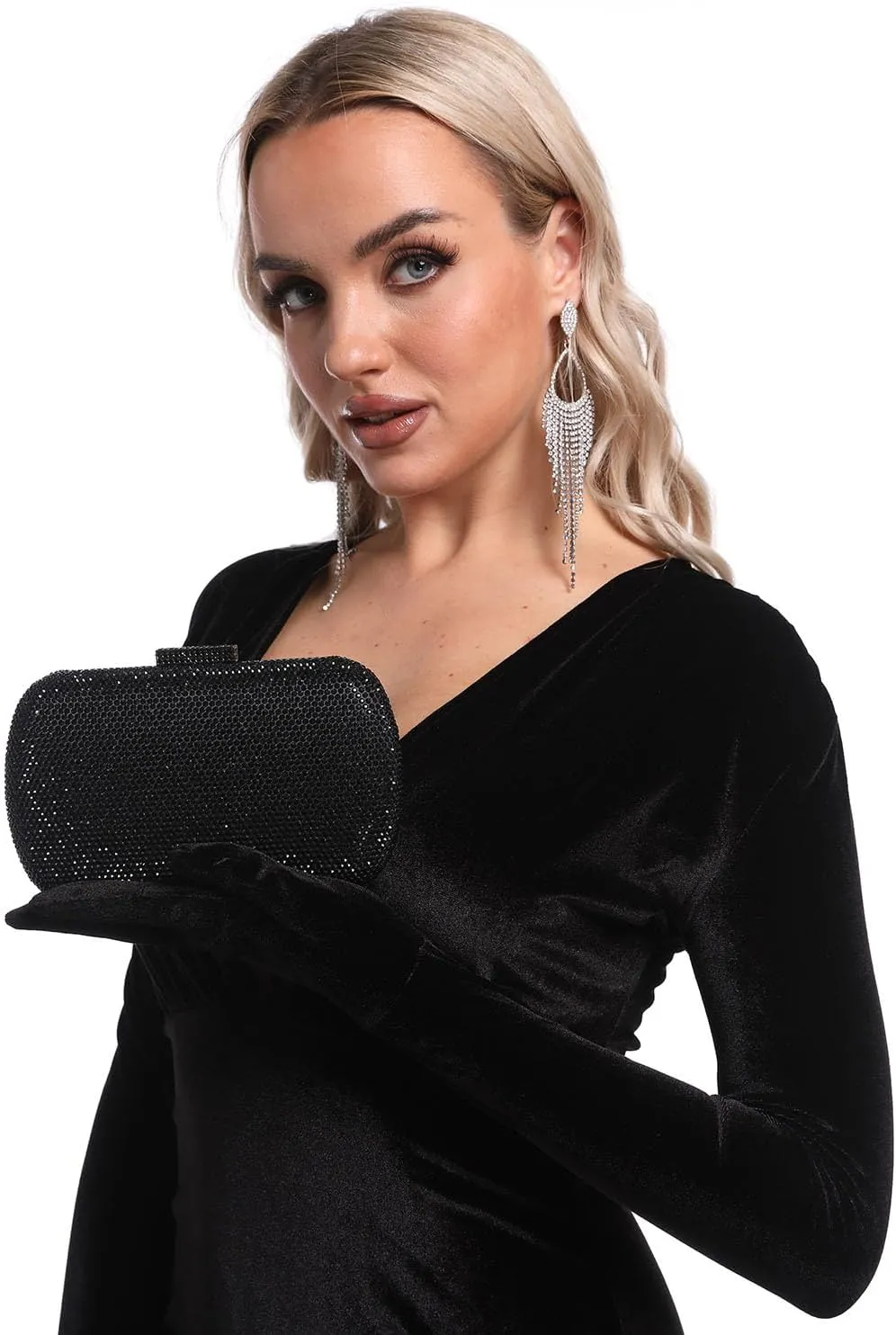 Boutique De FGG Bling Evening Bags and Clutches for Women Formal Party Crystal Clutch Bag Wedding Rhinestone Handbags,Mini
