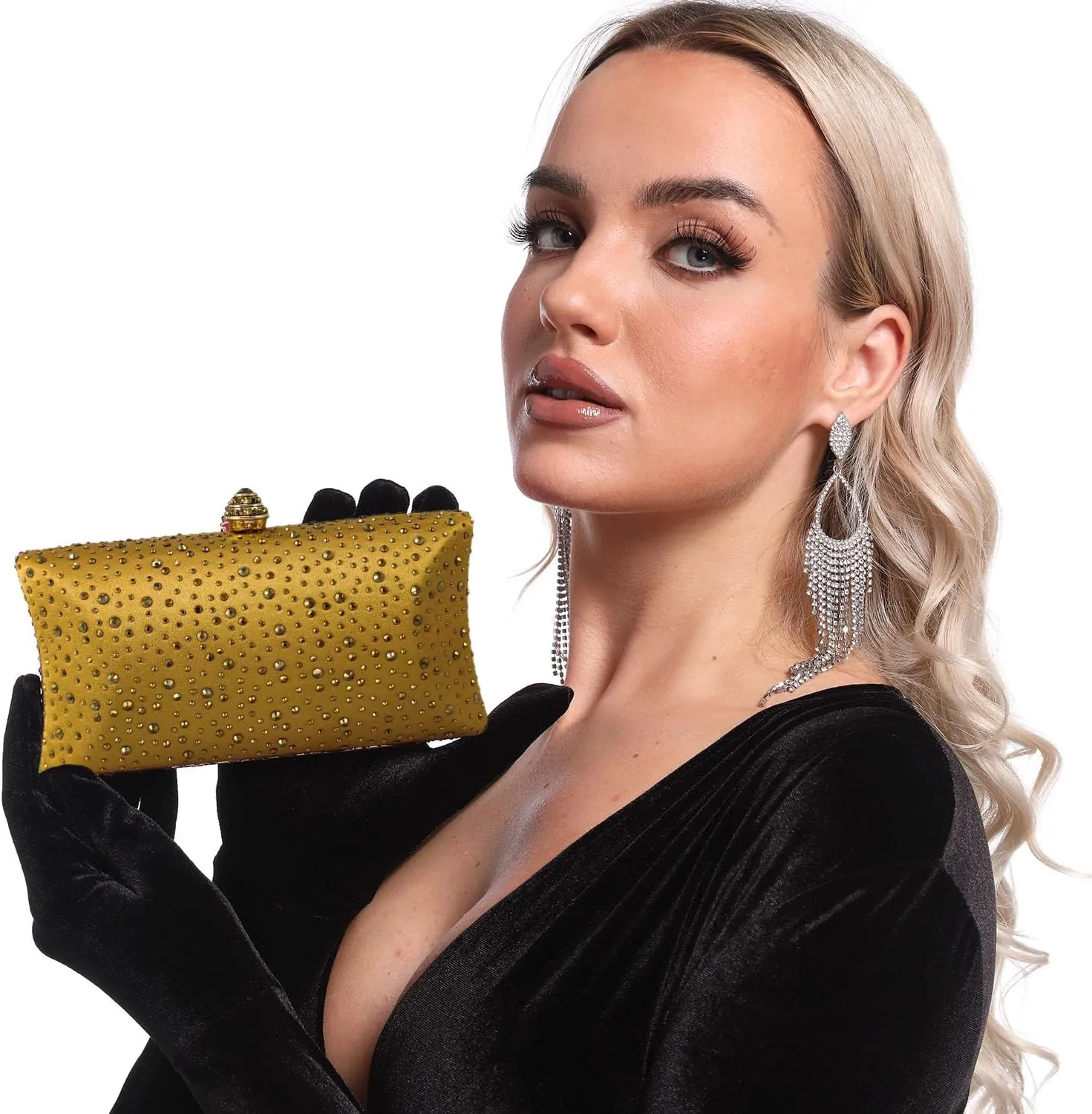 Boutique De FGG Crystal Clutch Purse for Women Formal Evening Bags Party Rhinestone Clutch Bag Wedding Prom Handbags,Mini