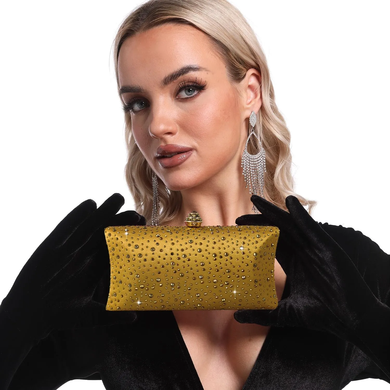Boutique De FGG Crystal Clutch Purse for Women Formal Evening Bags Party Rhinestone Clutch Bag Wedding Prom Handbags,Mini