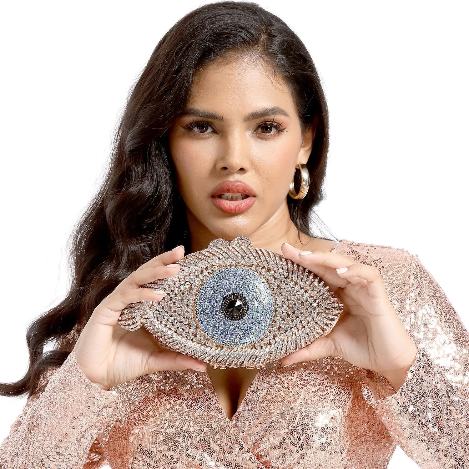 Boutique De FGG Evil Eye Clutch Purse for Women Glitter Evening Bags Crystal Clutch Party Dinner Rhinestone Handbag,Mini