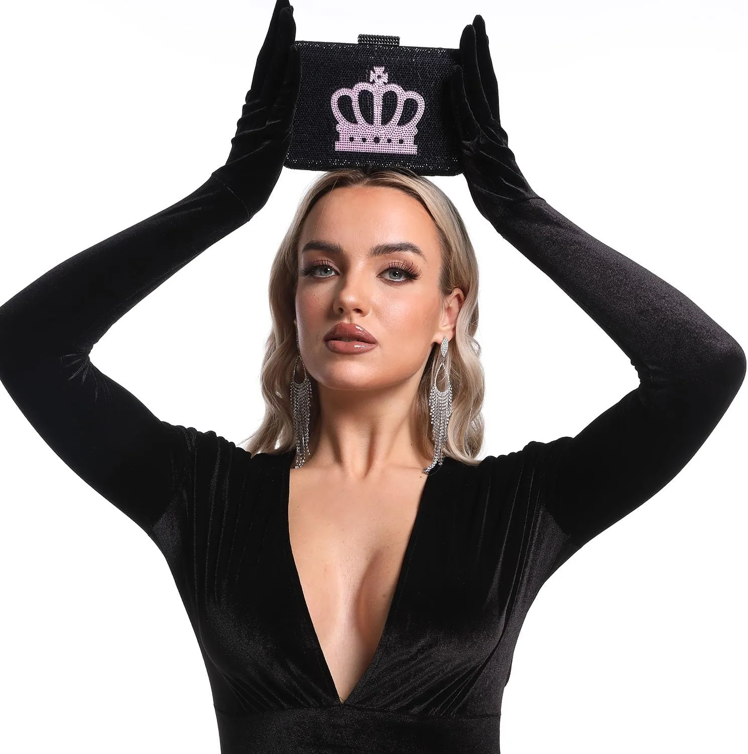 Boutique De FGG Luxury Crystal Evening Bags Crown & Queen Clutch Purse for Wedding Party Rhinestone Handbags