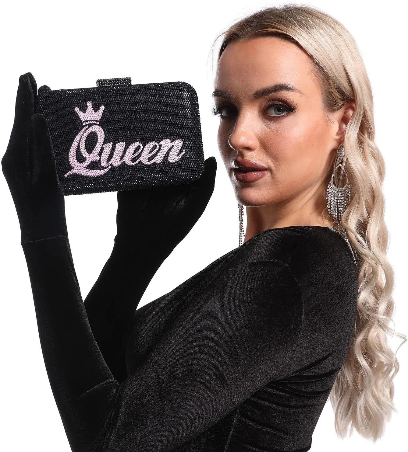 Boutique De FGG Luxury Crystal Evening Bags Crown & Queen Clutch Purse for Wedding Party Rhinestone Handbags