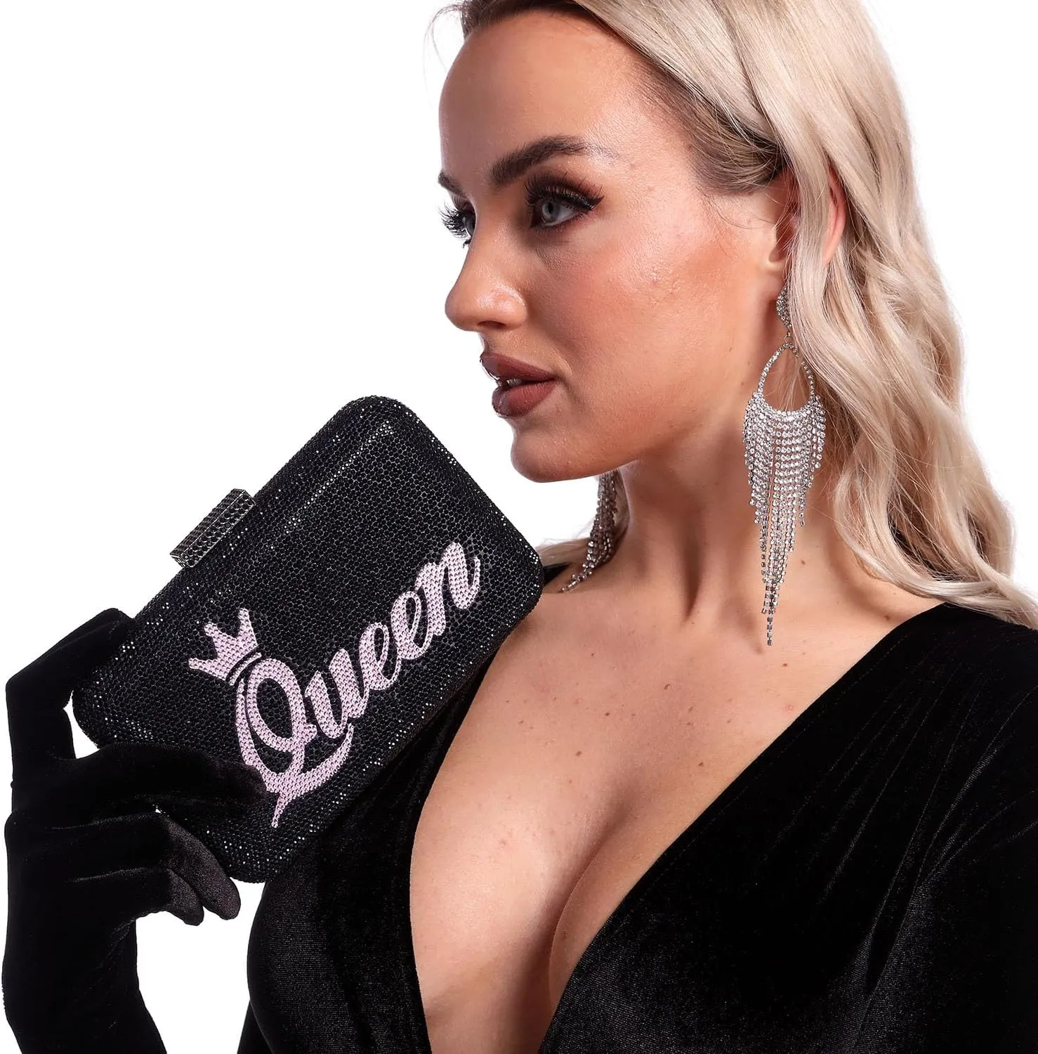 Boutique De FGG Luxury Crystal Evening Bags Crown & Queen Clutch Purse for Wedding Party Rhinestone Handbags