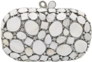 Boutique De FGG Mother of Pearl Shell Women Rhinestone Evening Clutch Bag Prom Rhinestone Clutch Purse Wedding Handbag,Mini