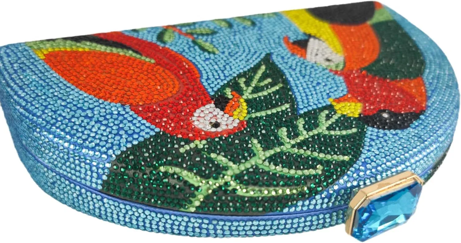 Boutique De FGG Parrot Evening Bags Women Crystal Clutch Bag Cocktail Prom Bird Party Handbags Rhinestone Clutch Purse,Mini
