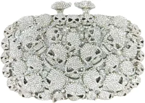 Boutique De FGG Skull Crystal Clutch Purse for Women Formal Rhinestone Clutch Evening Bag Halloween Minaudiere Handbag,Mini