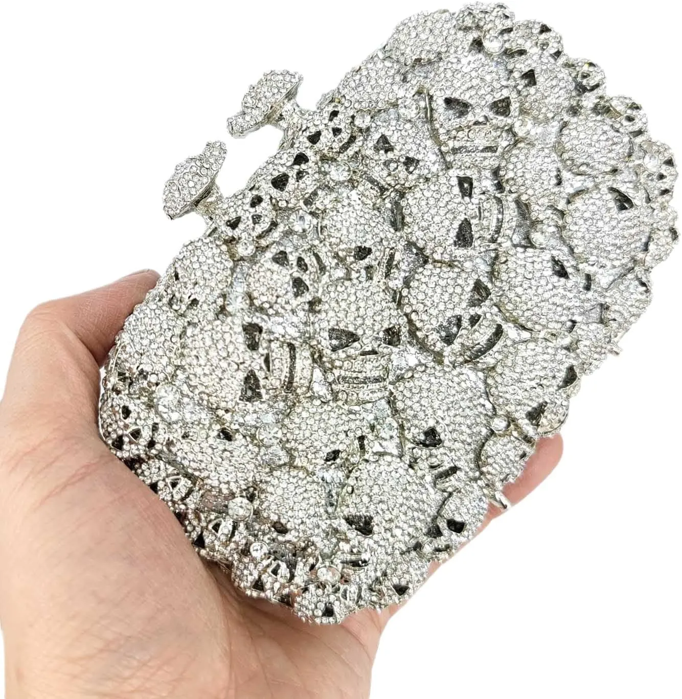 Boutique De FGG Skull Crystal Clutch Purse for Women Formal Rhinestone Clutch Evening Bag Halloween Minaudiere Handbag,Mini