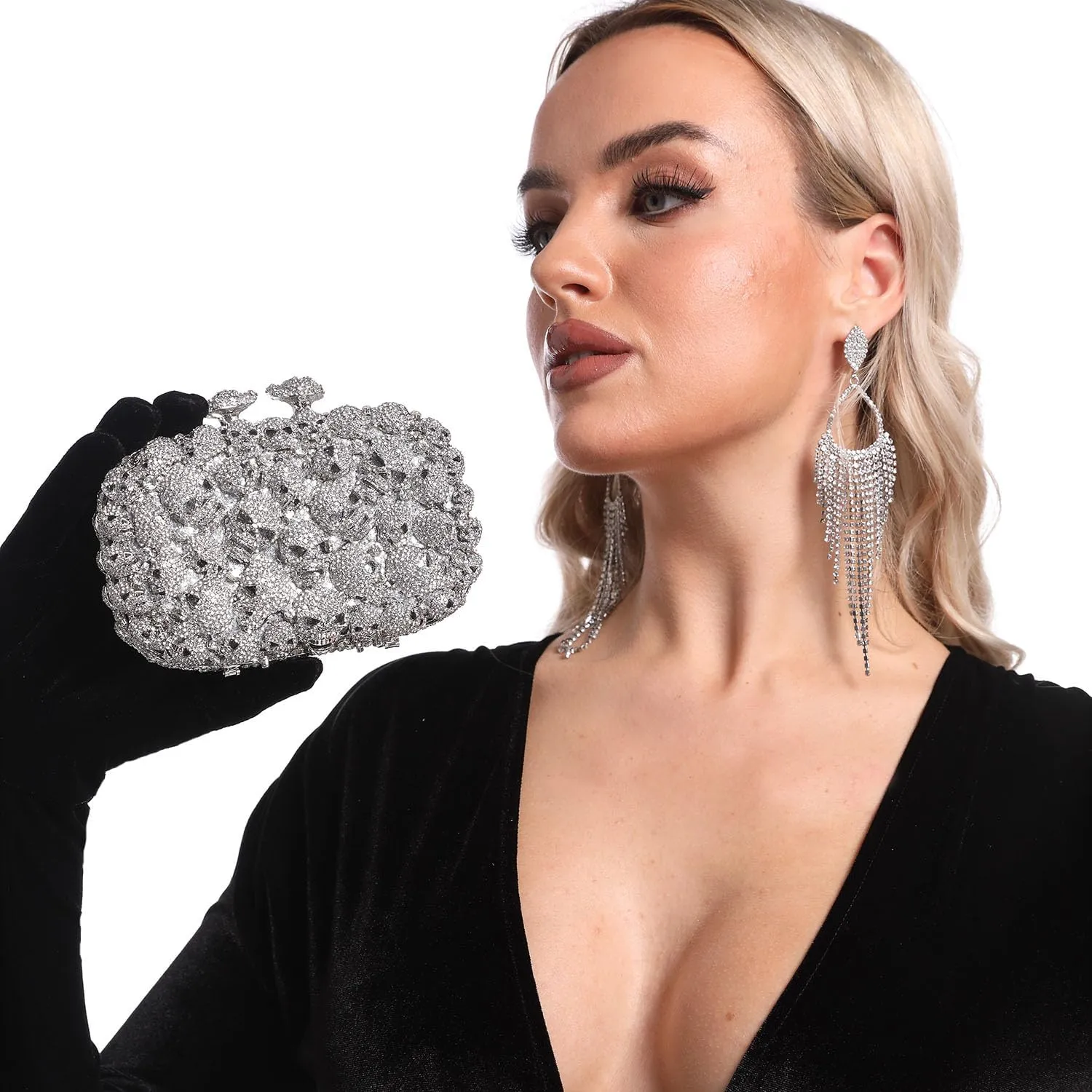 Boutique De FGG Skull Crystal Clutch Purse for Women Formal Rhinestone Clutch Evening Bag Halloween Minaudiere Handbag,Mini