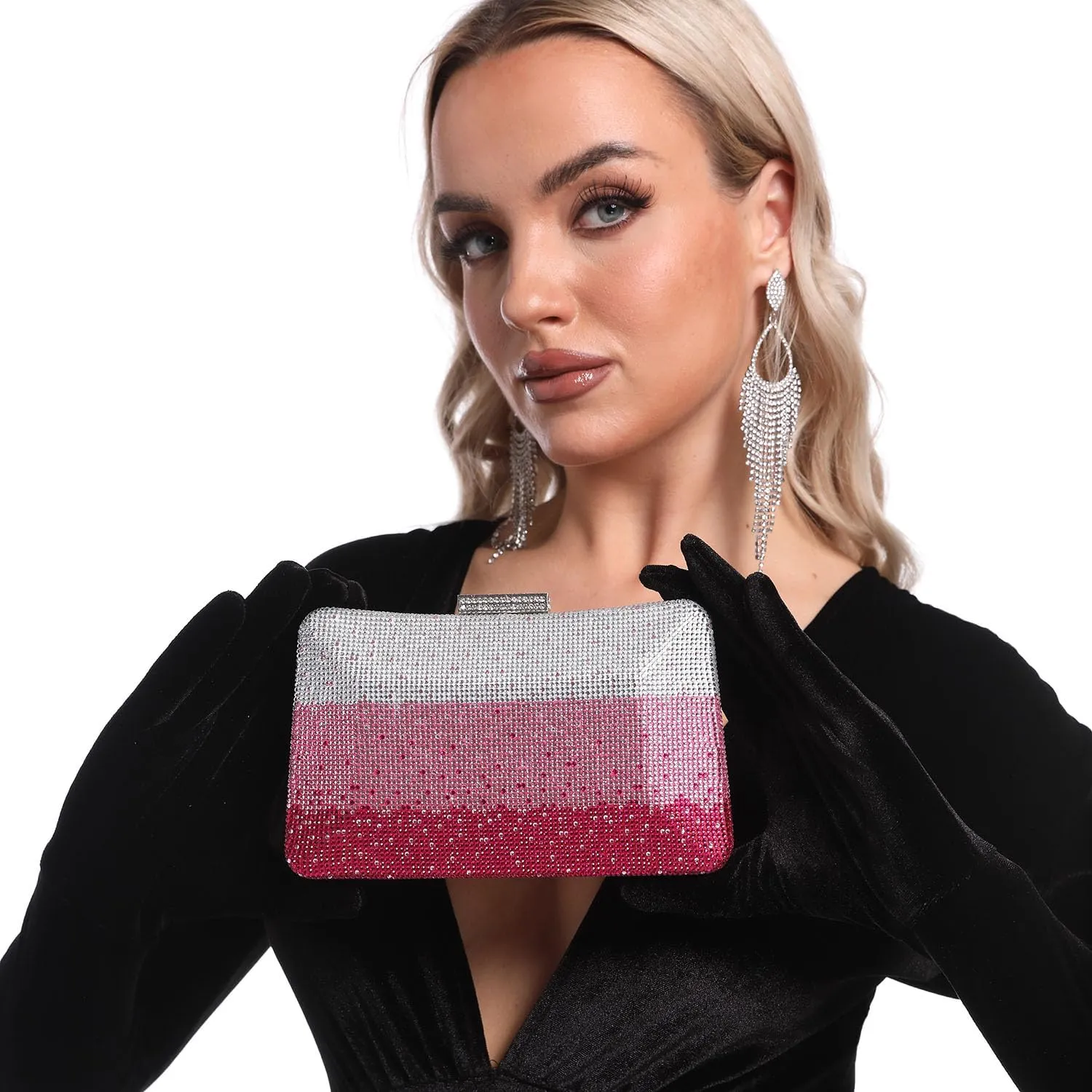 Boutique De FGG Women's Gradient Color Crystal Evening Bags, Rhinestone Clutch for Party Dinner, Fancy Evening Handbags