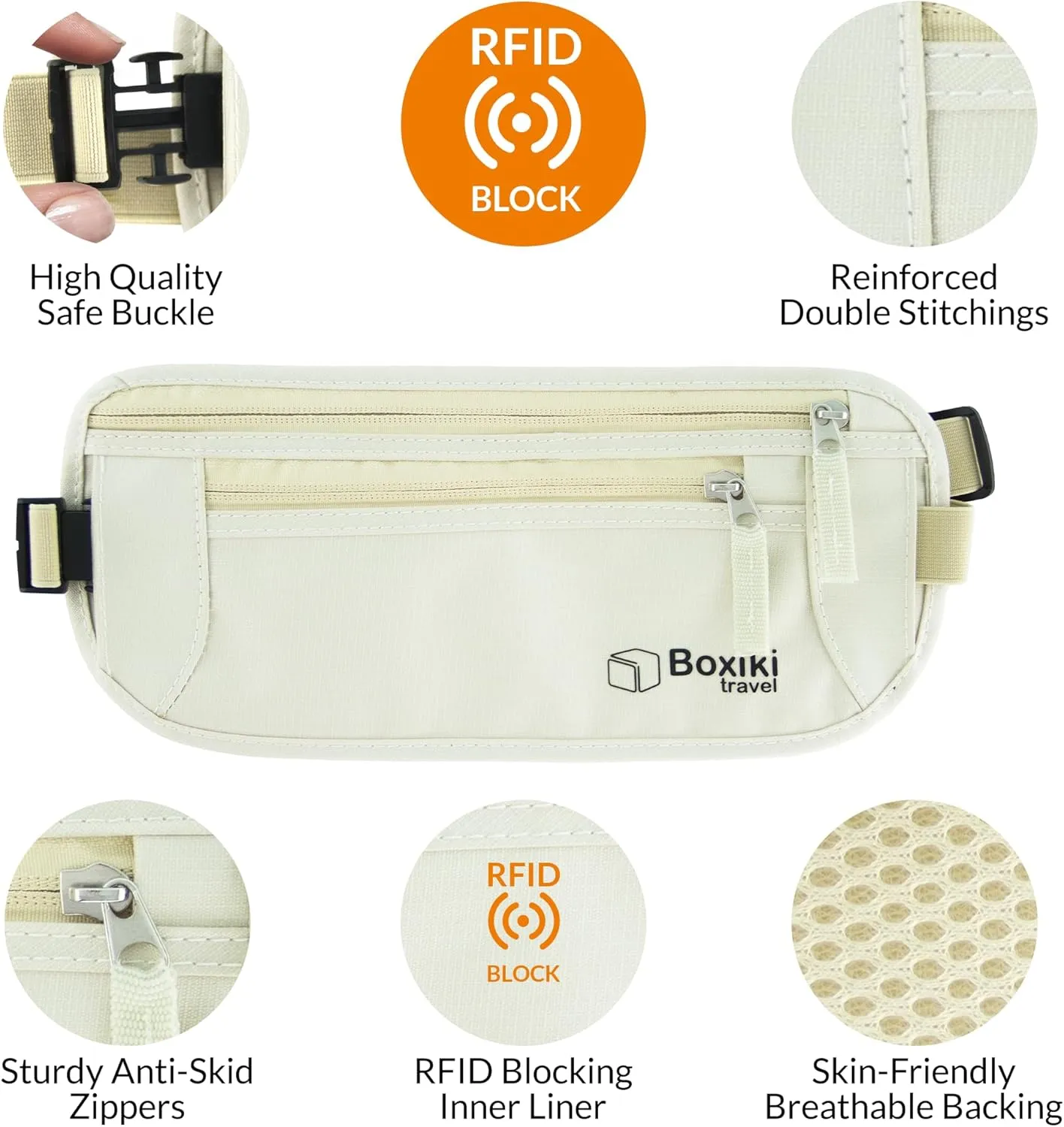 Boxiki Travel Money Belt with RFID Sleeves Set - Secure Travel Pouch and RFID Card Holder to Protect Cash, Credit Cards and Travel Documents for Men and Women