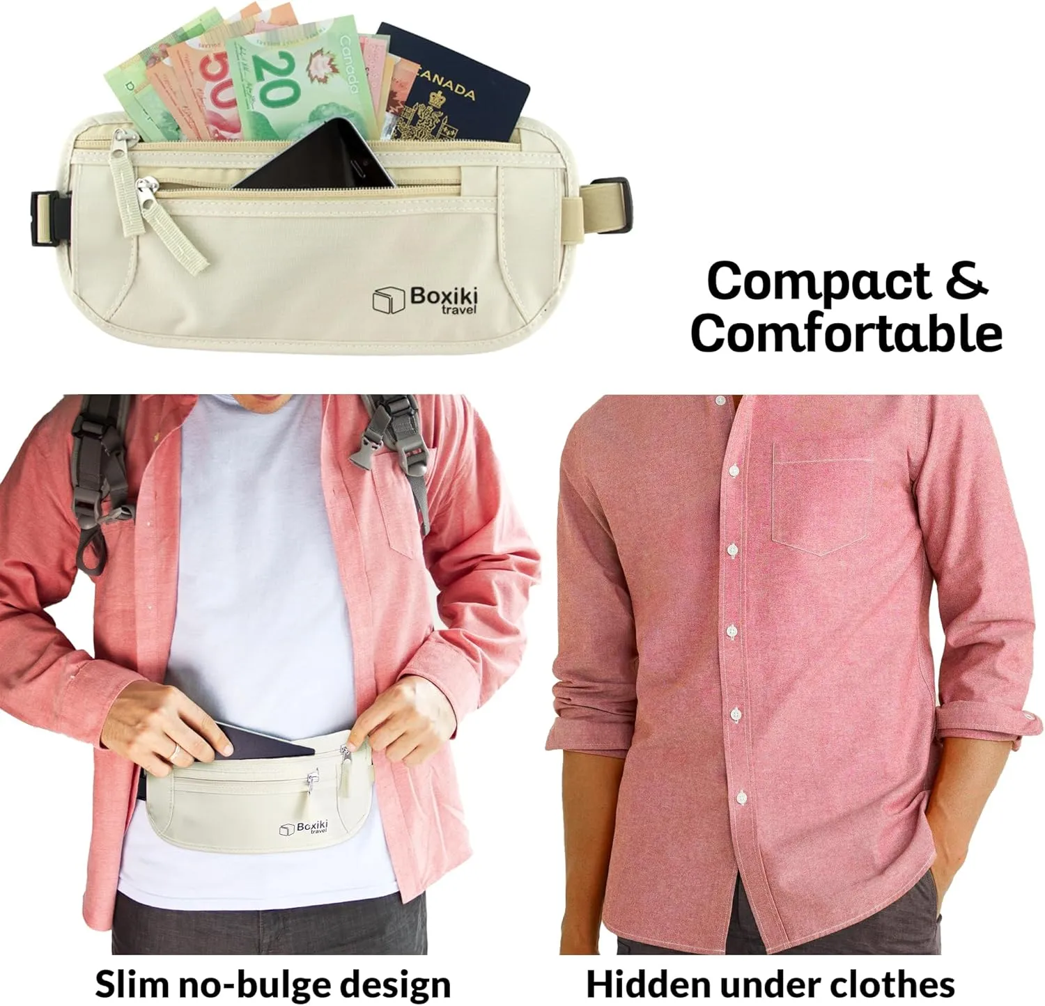 Boxiki Travel Money Belt with RFID Sleeves Set - Secure Travel Pouch and RFID Card Holder to Protect Cash, Credit Cards and Travel Documents for Men and Women