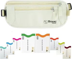 Boxiki Travel Money Belt with RFID Sleeves Set - Secure Travel Pouch and RFID Card Holder to Protect Cash, Credit Cards and Travel Documents for Men and Women