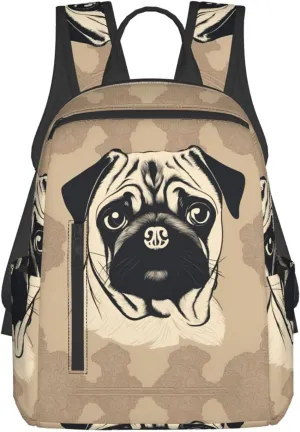 BREAUX Cute Pug Dog print Lightweight Backpack for Travel Casual Shoulder Bag Laptop Backpack Fit for Leisure Day