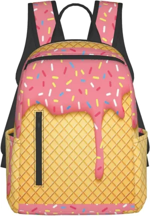 BREAUX ice cream and Waffle Pattern print Lightweight Backpack for Travel Casual Shoulder Bag Laptop Backpack Fit for Leisure Day