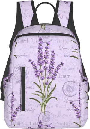 BREAUX Lavender Stamp print Lightweight Backpack for Travel Casual Shoulder Bag Laptop Backpack Fit for Leisure Day