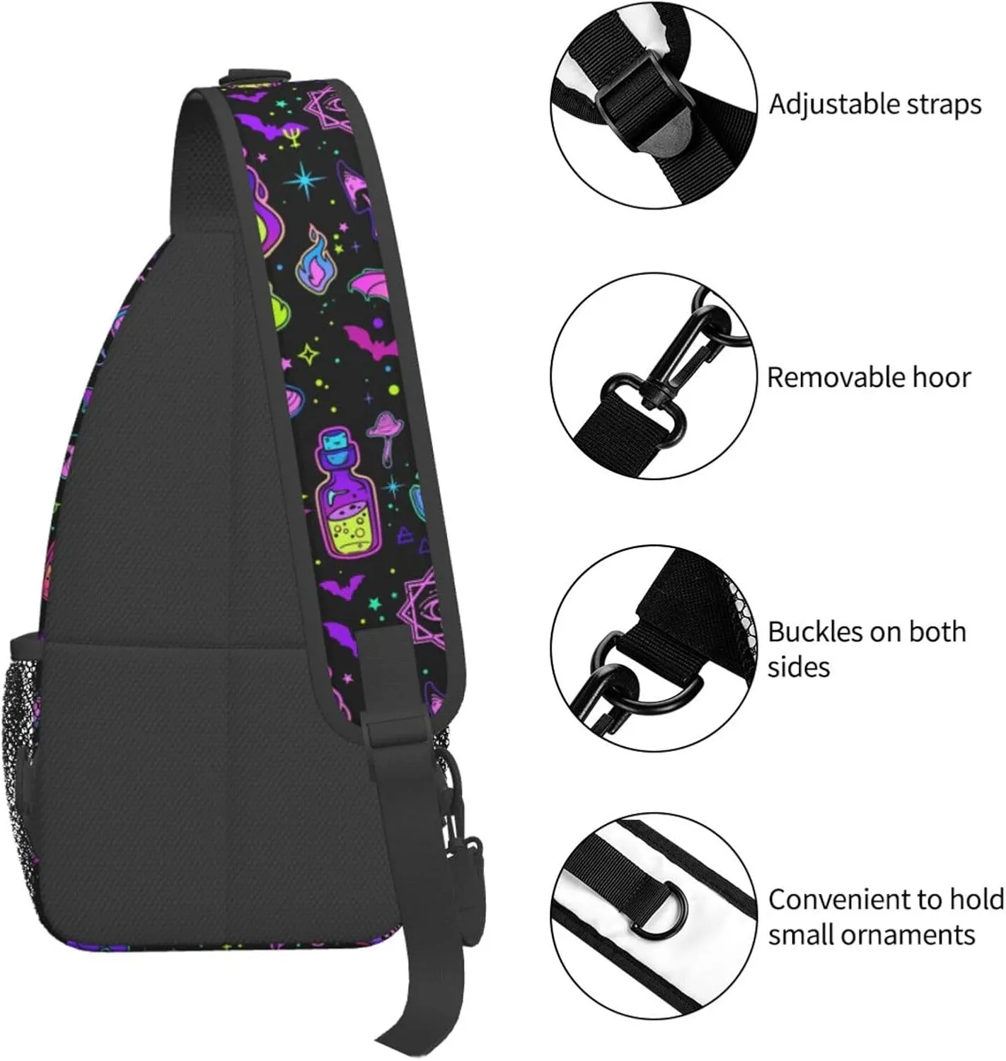 Bright Witchy Elements Crossbody Sling Bag For Women Men Cute Halloween Chest Bag Shoulder Bag Sling Backpack Casual Sport Daypack For Travel Hiking