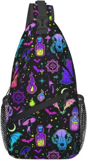 Bright Witchy Elements Crossbody Sling Bag For Women Men Cute Halloween Chest Bag Shoulder Bag Sling Backpack Casual Sport Daypack For Travel Hiking