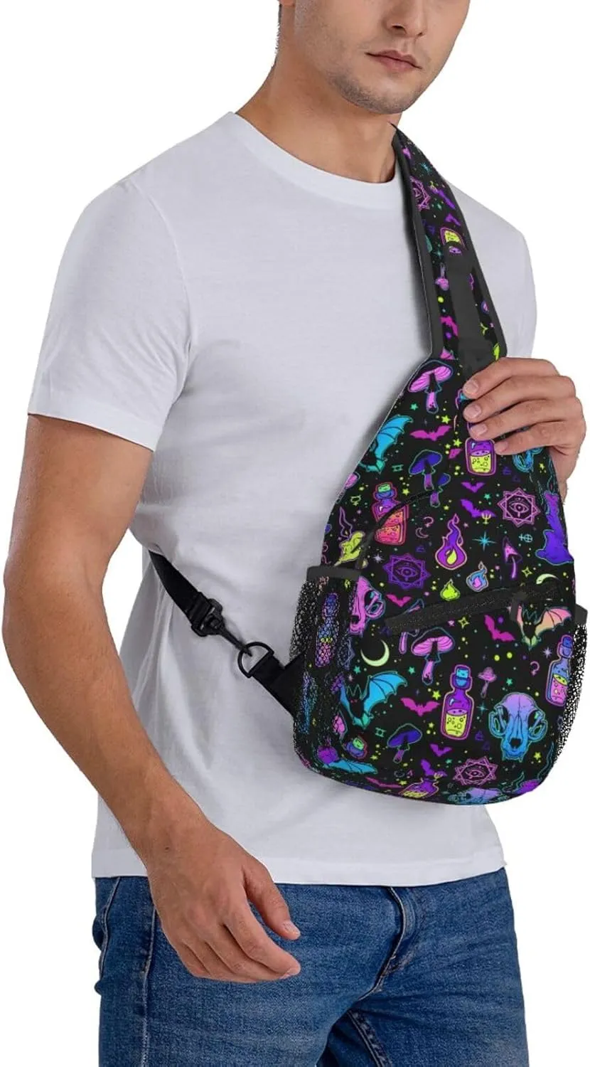 Bright Witchy Elements Crossbody Sling Bag For Women Men Cute Halloween Chest Bag Shoulder Bag Sling Backpack Casual Sport Daypack For Travel Hiking