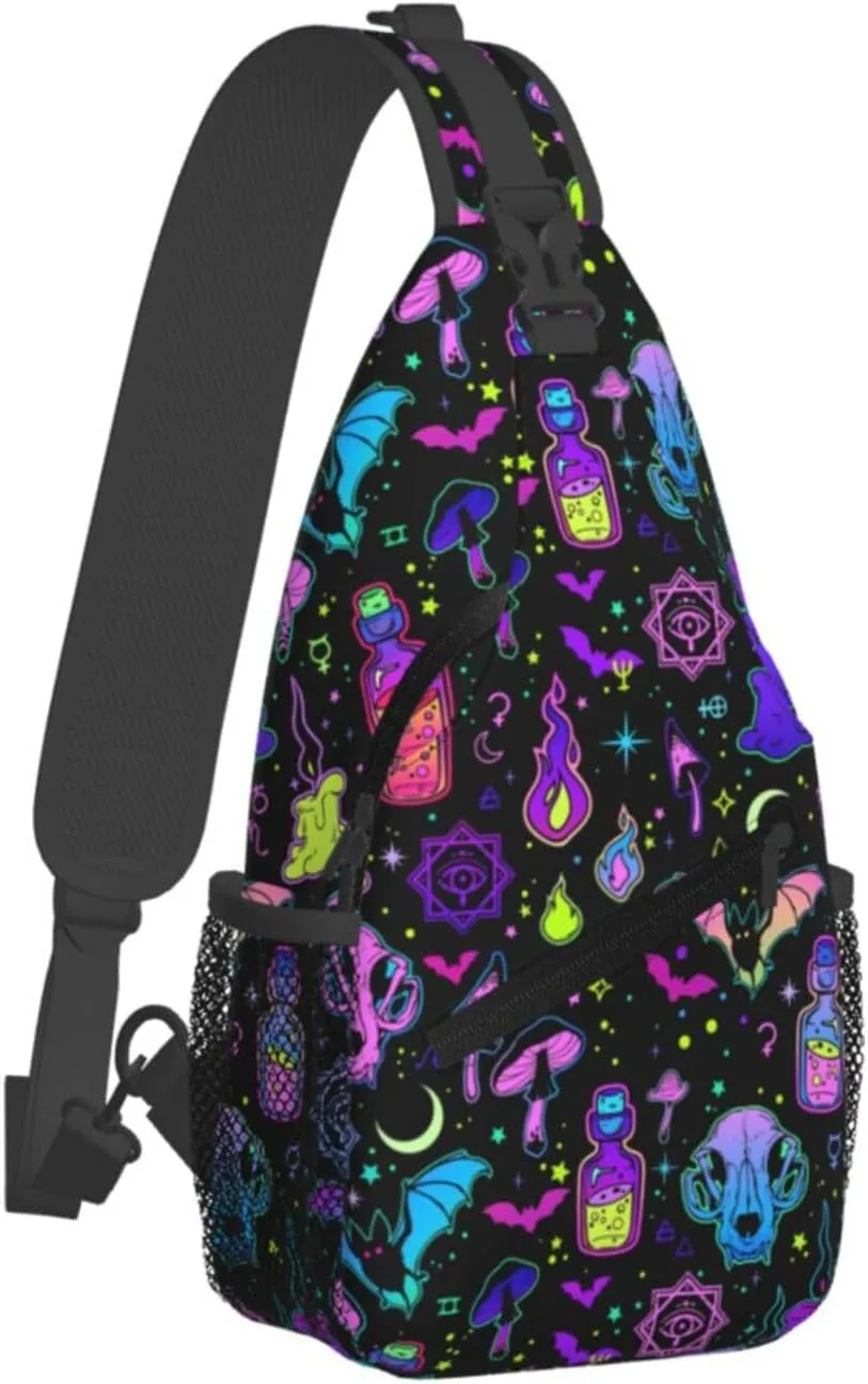 Bright Witchy Elements Crossbody Sling Bag For Women Men Cute Halloween Chest Bag Shoulder Bag Sling Backpack Casual Sport Daypack For Travel Hiking