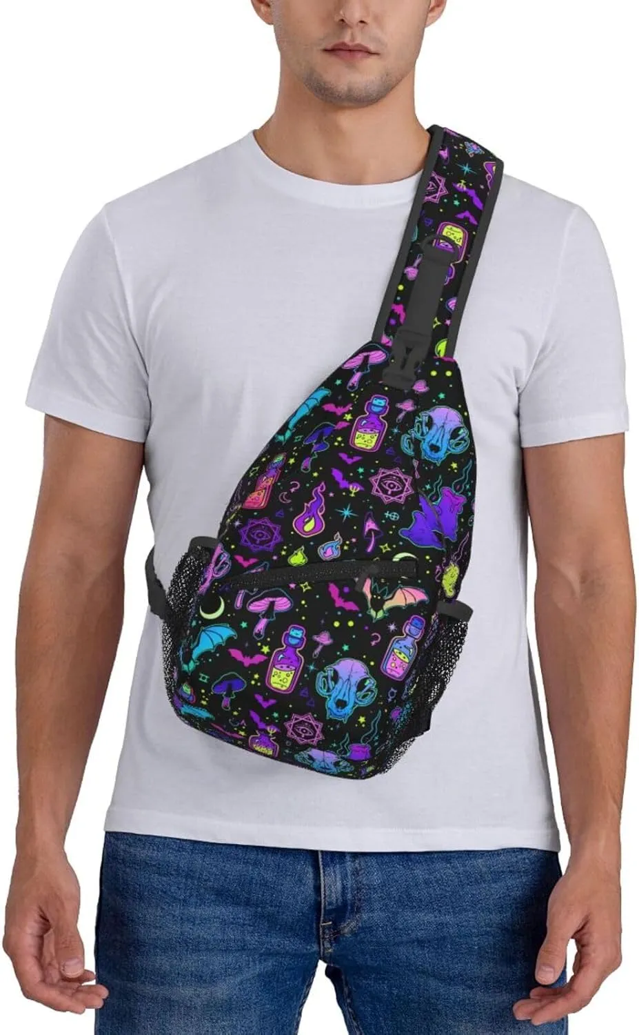 Bright Witchy Elements Crossbody Sling Bag For Women Men Cute Halloween Chest Bag Shoulder Bag Sling Backpack Casual Sport Daypack For Travel Hiking