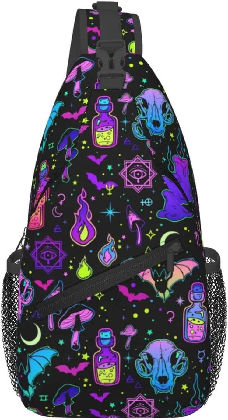 Bright Witchy Elements Crossbody Sling Bag For Women Men Cute Halloween Chest Bag Shoulder Bag Sling Backpack Casual Sport Daypack For Travel Hiking