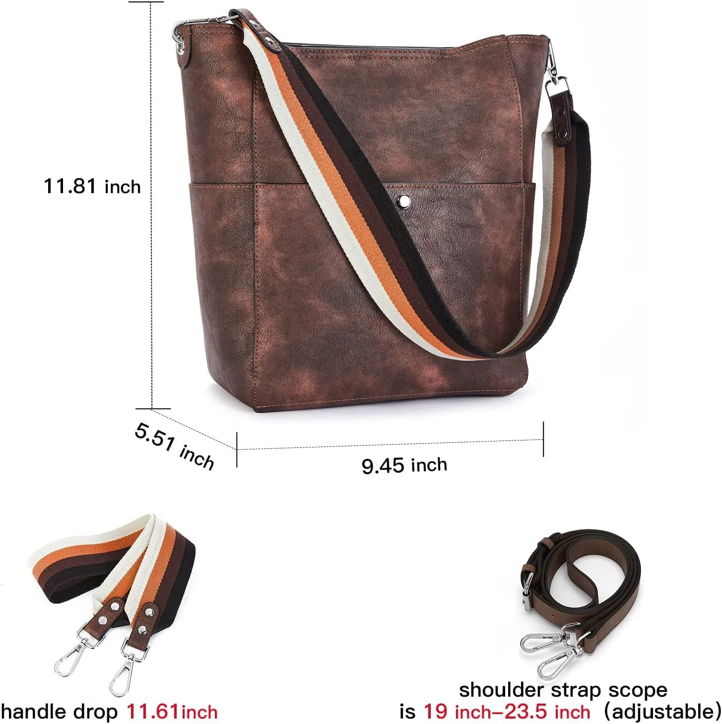 BROMEN Women Purses and Handbags Leather Hobo Bags Designer Shoulder Bucket Crossbody Purse