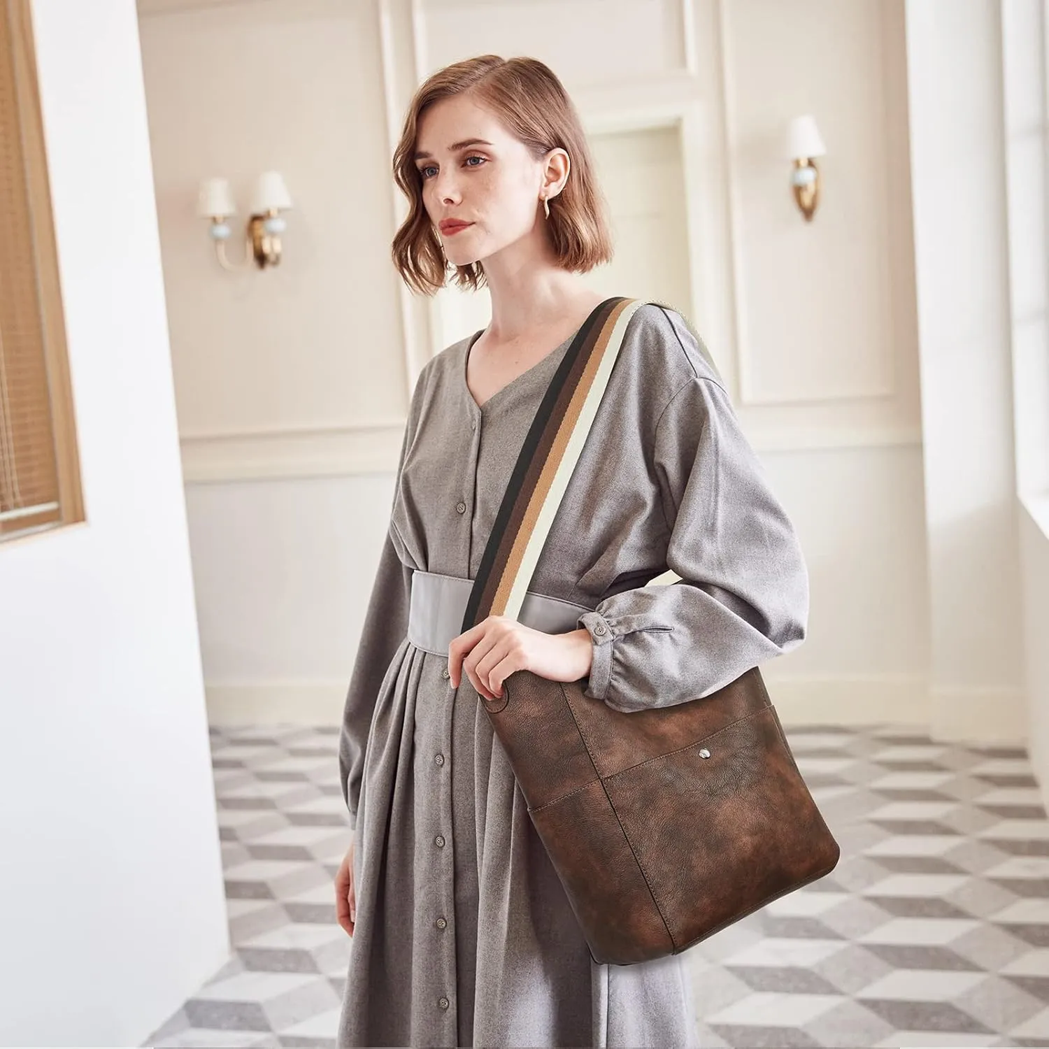 BROMEN Women Purses and Handbags Leather Hobo Bags Designer Shoulder Bucket Crossbody Purse