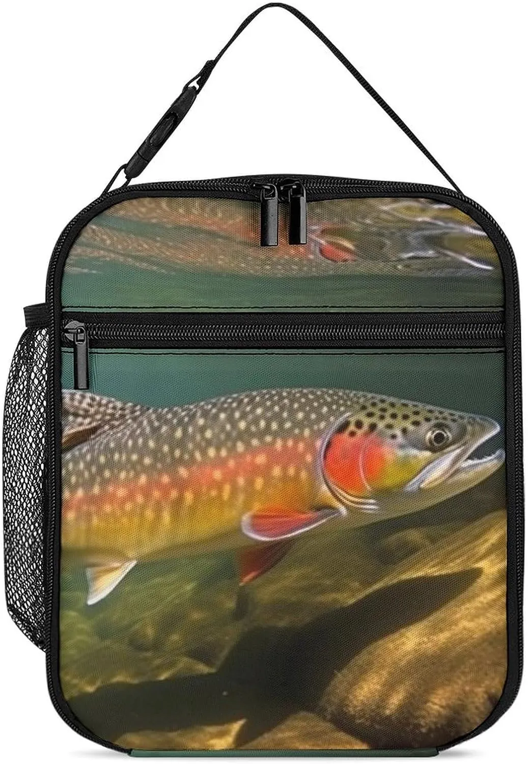 Brook Trout Fly Fishing Lunch Bag for Women Lunch Tote Bags Insulated Lunch Box for Men Lunchbox Reusable Lunch Cooler Bag Leakproof Lunch Container for Work Picnic Travel