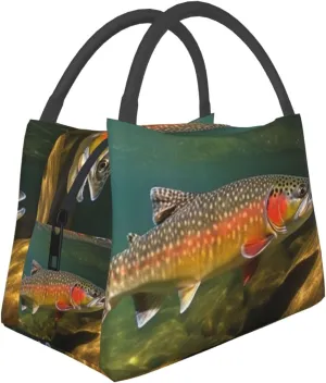 Brook Trout Fly Fishing Lunch Bag for Women Men Insulated Lunch Box Reusable Lunch Tote Bags Leakproof Lunchbox Large Capacity Lunch Container Bag for Work, Travel, Outdoor
